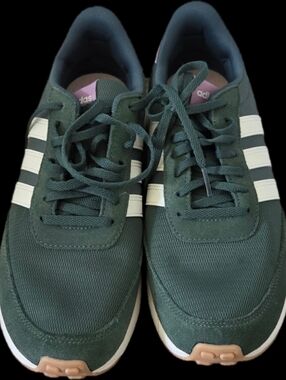 adidas Women's Dark Green Runner Sneakers with White Stripes